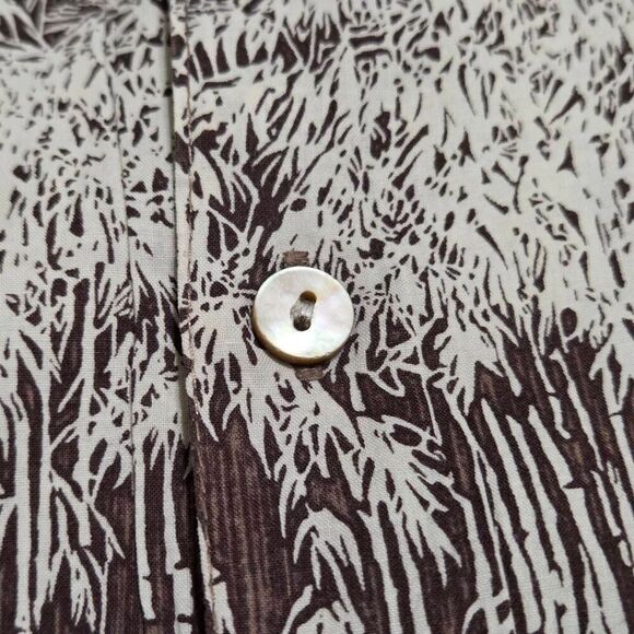 TORI RICHARD HAWAIIAN CAMP SHIRT COTTON BROWN CREAM WOODBLOCK STYLE MENS MEDIUM - Picture 3 of 5